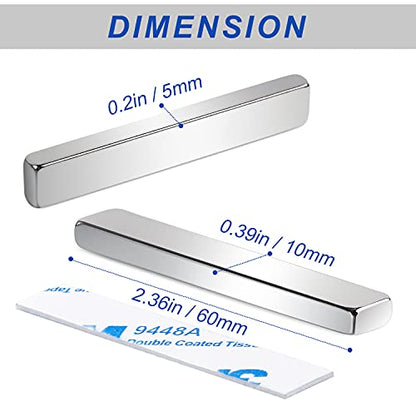MIKEDE Neodymium Magnets, 30 Pack Super Strong Bar Magnets with Double-Sided Adhesive, Powerful Rare Earth Magnet for Refrigerator, Rectangular Magnet Bar for DIY, Craft - 2.36 x 0.4 x 0.2in