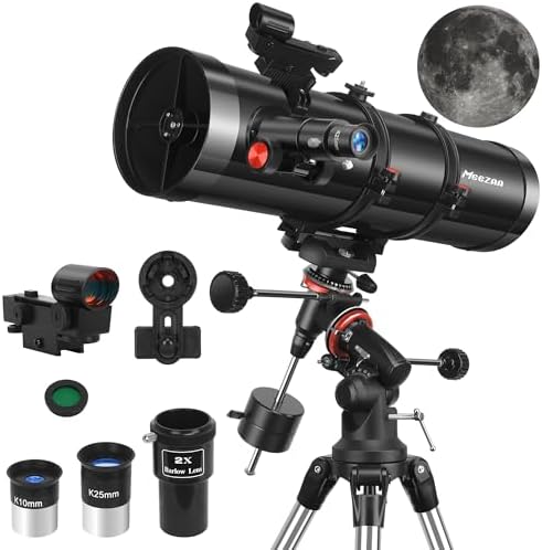 Telescope, 150EQ Reflector Telescope for Adults Astronomy Beginners, Manual Equatorial Professional Telescopes Astronomy with 2X Barlow Lens, Phone Adapter, Adjustable Tripod and Moon Filter