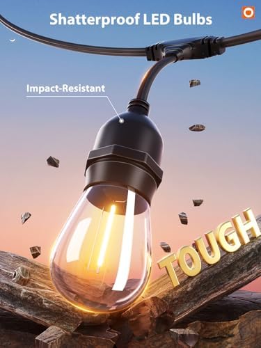 addlon LED Outdoor String Lights 48FT with Edison Vintage Shatterproof Bulbs and Commercial Grade Weatherproof Strand - ETL Listed Decorative Lights for Patio Garden