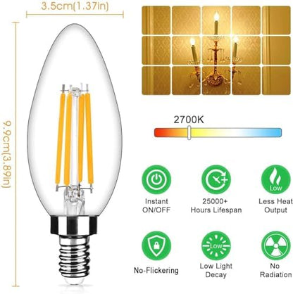 12-Pack Dimmable E12 LED Candelabra Bulbs 40Watt Equivalent, 2700K Warm White, 450Lumens, 4W B11 Vintage Chandelier Light Bulbs, LED Filament Clear Glass Candle Lamp for Ceiling Fan Home Decor1
