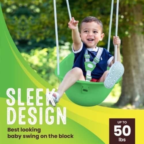 Swurfer Coconut Toddler Swing – Comfy Baby Swing Outdoor, 3- Point Adjustable Safety Harness, Secure, Safe Quick Click Locking System, Blister-Free Rope, Easy Installation, Ages 6-36 Months