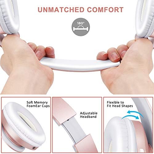 ZIHNIC Bluetooth Headphones Over-Ear, Foldable Wireless and Wired Stereo Headset Micro SD/TF, FM for Cell Phone,PC,Soft Earmuffs &Light Weight for Prolonged Wearing(Rose Gold)