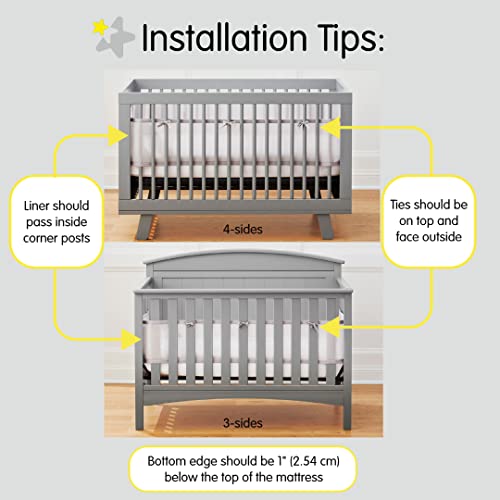 BreathableBaby Breathable Mesh Liner for Full-Size Cribs, Classic 3mm Mesh, Starlight (Size 4FS Covers 3 or 4 Sides)