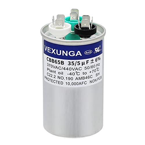 35/5 uF 35+5 MFD 370V or 440V Dual Run Start Round A/C Capacitor CBB65B Air Conditioner Capacitors for AC Unit Fan Motor Start or Heat Pump or Condenser Straight Cool