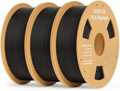 DEEPLEE PLA 1.75mm 3D Printer Filament, Dimensional Accuracy +/- 0.02mm, Neatly Wound, No Clogging, Vacuum Package, Fits for Most FDM 3D Printers, 3 Pack 1kg Black