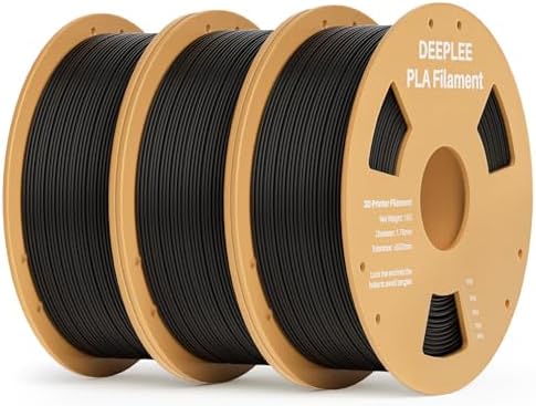 DEEPLEE PLA 1.75mm 3D Printer Filament, Dimensional Accuracy +/- 0.02mm, Neatly Wound, No Clogging, Vacuum Package, Fits for Most FDM 3D Printers, 3 Pack 1kg Black