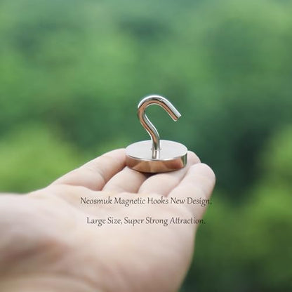 Neosmuk Magnetic Hooks, Cruise Ship Essentials, 120lb+ Heavy Duty Magnetic Hooks for Cruise Cabins, Refrigerator, Grill, Hanging, and Travel | Extra Strong Must-Haves Magnet Hook,Silver, Pack of 10