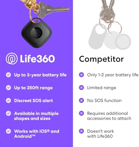 Tile by Life360 Mate - Bluetooth Tracker, Keys Finder and Item Locator for Keys, Bags and More. Phone Finder. Both iOS and Android Compatible. 1-Pack (Black)