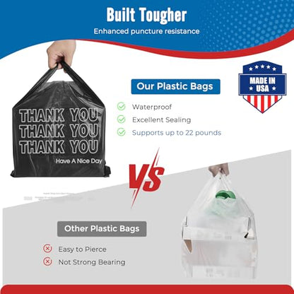 Fuxury 1000 Count Thank You Plastic Bags Black (12" x 6.5" x 21"), T-shirt, Grocery, Take Out, To Go,Restaurants, Retail Shopping Bags in Bulk for Small Business (Made in USA)