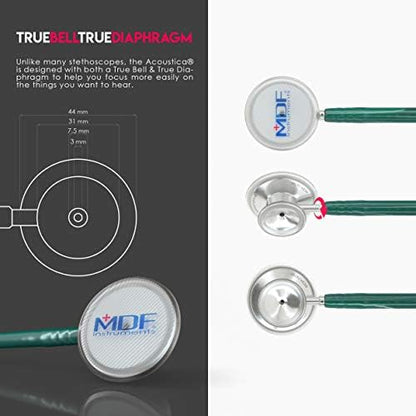 MDF Instruments, Acoustica Lightweight Stethoscope for Doctors, Nurses, Students, Home Health Use, Adult, Dual Head, Dark Green Tube, Silver Chestpiece-Headset, MDF747XP09