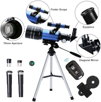 ToyerBee Telescope for Adults & Kids, 70mm Aperture (15X-150X) Portable Refractor Telescopes for Astronomy Beginners, 300mm Professional Travel Telescope with A Smartphone Adapter& Wireless Remote