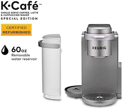 Keurig K-Cafe Special Edition Coffee Maker, Single Serve K-Cup Pod Coffee, Latte and Cappuccino Maker, Comes with Dishwasher Safe Milk Frother, Coffee Shot Capability, Nickel (Renewed)