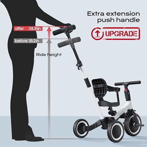 newyoo Toddler Bike, 4 in 1 Tricycles for 1,2,3 Year Olds, Balance Bike, Birthday Gift and Toy for Boys and Girls, Kids Tricycle with Parent Steering Push Handle, Removable Pedals, White, TR007