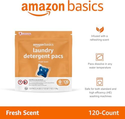 Amazon Basics Laundry Detergent Pacs, Fresh Scent, 120 Count (Previously Solimo)