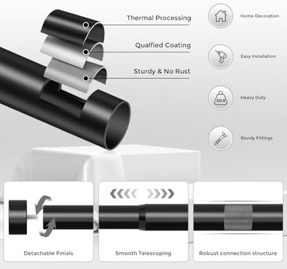 Curtain Rods for Windows 48 to 84 Inch(4-7 Feet),Black 1'' Diameter Drapery Rods with End Cap Style Design,Modern Adjustable Heavy Duty Curtain Rod,Size:36''-88''