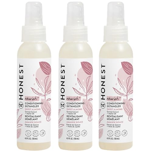 The Honest Company Conditioning Hair Detangler 3-Pack | Leave-in Conditioner + Fortifying Spray | Tear-free, Cruelty-Free, Hypoallergenic | Almond Nourishing, 4 fl oz each (pack of 3)