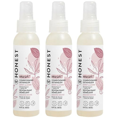 The Honest Company Conditioning Hair Detangler 3-Pack | Leave-in Conditioner + Fortifying Spray | Tear-free, Cruelty-Free, Hypoallergenic | Almond Nourishing, 4 fl oz each (pack of 3)