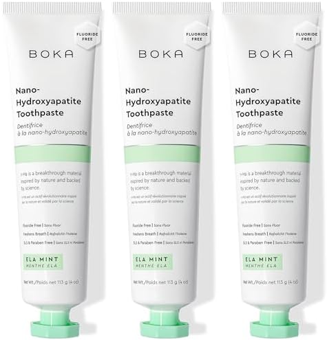 Boka Fluoride Free Toothpaste, Nano Hydroxyapatite Toothpaste, Appropriate for Sensitive Teeth - for Adult, Kids Oral Care - Ela Mint Flavor, 4 Fl Oz 3Pk US Manufactured