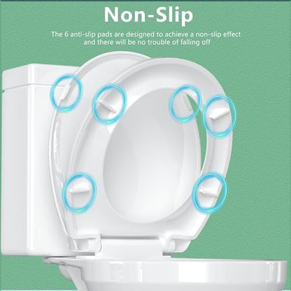 Toilet Seat Round Soft Close16.5'', Toilet Lid Slow Close Quiet No Slam, Easy Installation & Release，Safe PP Material Easy Clean, Comfortable Ergonomic Design, 2 Years Support, White Plastic