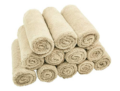 Kyapoo Baby Washcloths 12 Pack 12x12 Inches Microfiber Coral Fleece Extra Absorbent and Soft for Newborns, Infants and Toddlers-Brown