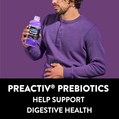 Pedialyte AdvancedCare Plus Electrolyte Hydration Drink, Has 33% More Electrolytes and Has PreActiv Prebiotics, Iced Grape, 1 Liter, Pack of 4