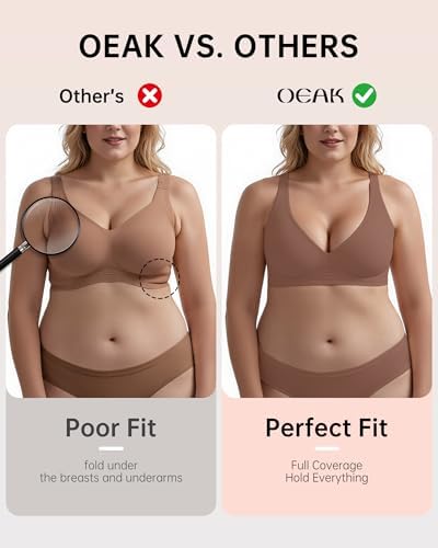OEAK Womens Deep V Bras Wireless Comfortable Bra Supportive No Underwire Bras Tshirt Push Up Bralettes Plunge Seamless Bra