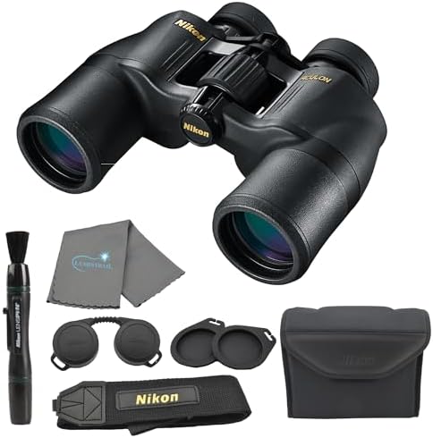Nikon Aculon A211 8x42 Binoculars (8245) Black Bundle with Nikon Lens Pen, Carry Case, Neck Strap, and Lens Cloth - High Powered Binoculars for Adults - Bird Watching, Hunting, and Travel Zoom