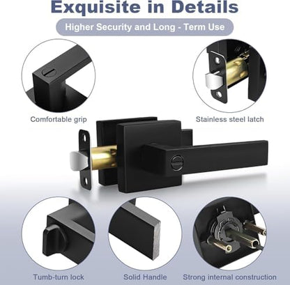 5 Pack Matte Black Door Handles Interior Door Knobs, Home Improvement Keyless Privacy Door Lock, Heavy Duty Zinc Alloy 2.07 lb Door Leverset for Bedrooms Bathrooms