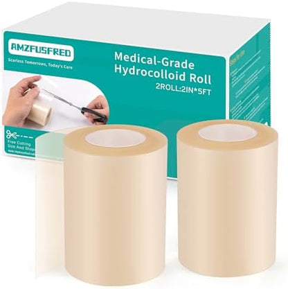 Upadated Hydrocolloid Bandages,2in*5ft Hydrocolloid Roll for Wound Care,Medical-Grade Hydrocolloid Patch Bandages with Self-Adhesive, Flexible & Waterproof DIY Size & Shape (2in*10ft)