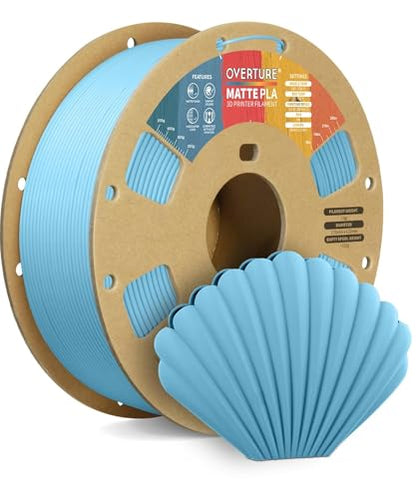 OVERTURE Matte PLA 3D Printer Filament 1.75mm, Matt Surface & Low Warping Filament 1kg Spool (2.2 lbs), Accuracy +/- 0.02 mm, Fit Most FDM Printers (Matte Light Blue)