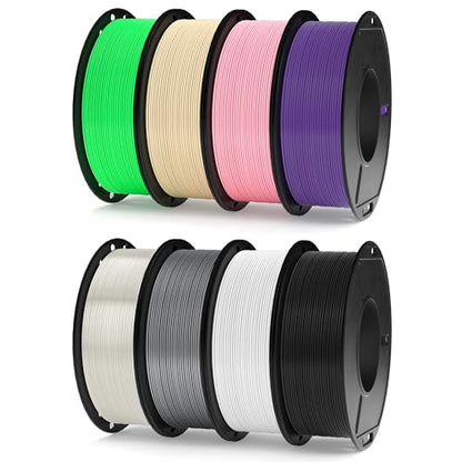 ELEGOO 250g PLA Plus Filament Bundle 1.75mm, 8 Colors 3D Printer Filaments Dimensional Accuracy +/- 0.02mm, 8 Pack 250g Spool Black/White/Space Grey/Translucent/Beige/Neon Green/Pink/Purple