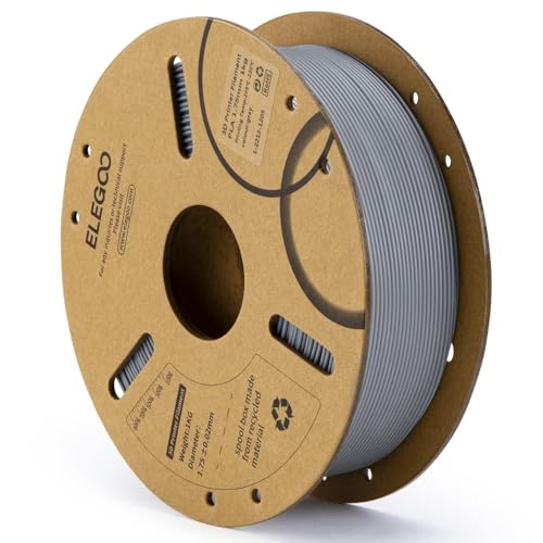 ELEGOO PLA Filament 1.75mm Grey 1KG, 3D Printer Filament Dimensional Accuracy +/- 0.02mm, 1kg Cardboard Spool(2.2lbs) 3D Printing Filament Fits for Most FDM 3D Printers