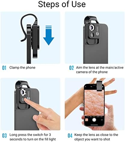 200X Phone Mini Pocket Microscope with LED Light/Universal Clip, Portable Digital Microscope Camera Attachments for 99% Smartphone, Microworld for Kids Adults (Black, 200X Without CPL)