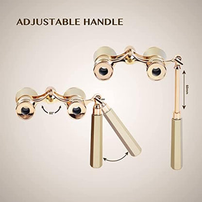 Yourelexit® Opera Glasses Binoculars 3X25 Lorgnette Theater Glasses Optical BK9 Mini Compact Lightweight Built-in Foldable Adjustable Handle Vintage for Adults Kids Women in Musical Concert Cinema
