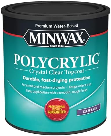 Minwax 63333 Clear Polycrylic Water-Based Protective Finish Satin, Quart, 1 Quarts (Pack of 1)