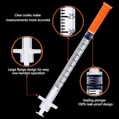 0.5ML Syringe, Lab Supplies Syringes 31G 5/16 Inch, Individually Wrapped, Pack of 100