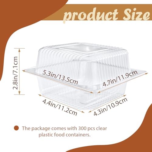 300 Pcs Clear Plastic Take out Containers,Square Hinged Takeout Tray,Disposable Fancy Clamshell Food Boxes with Lids for Cakes,Dessert,Salads,Sandwiches,Cookies,Pasta,5.3x4.7x2.8 Inch