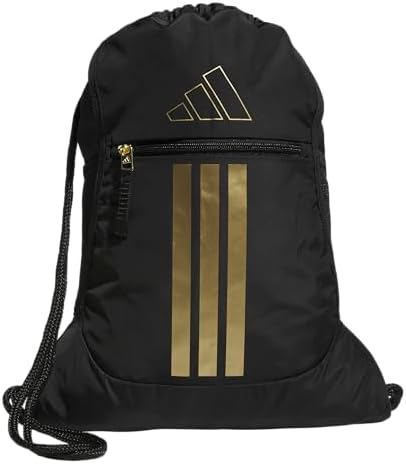 adidas Alliance Sackpack, Drawstring Backpack, Lightweight Small Gym Bag for Women and Men, Black/Gold Metallic, One Size