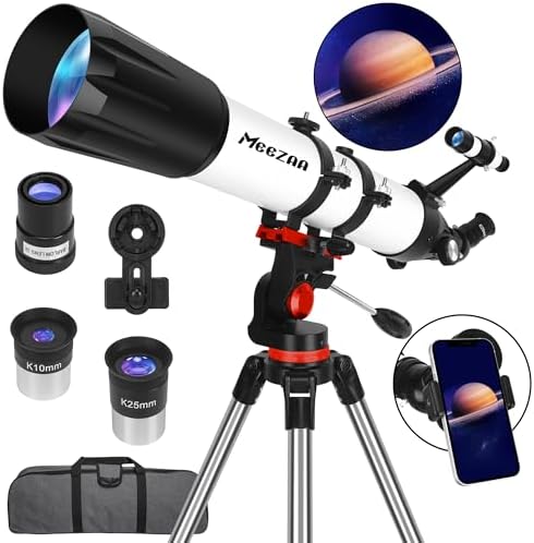 Telescope, Telescope for Adults High Powered Professional, 90mm Aperture 800mm Refractor Telescopes for Astronomy Beginners Fully Multi-Coated with AZ Mount Tripod & Phone Adapter & Carry Bag