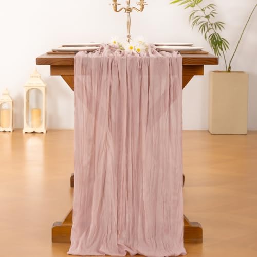 Socomi 3pcs Pink Cheesecloth Table Runner Summer Boho Rustic Gauze Dusty Pink Farmhouse 120 inch 10FT Cheese Cloth Runner for Wedding Party Baby Shower Birthday Home Decor Holiday Decorations