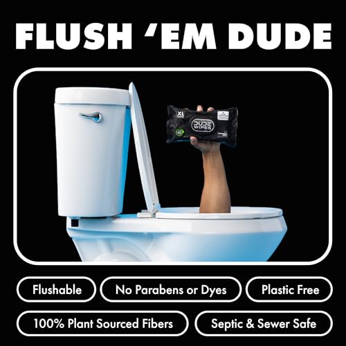 DUDE Wipes - Flushable Wipes for Adults - 6 Pack, 288 Count - Odor Destroyer XL - Deodorizing with Clean Scent - Up to 24 Hours of Odor-Destroying Technology