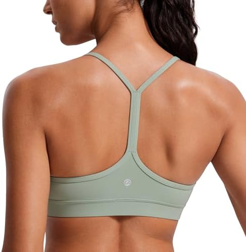 CRZ YOGA Butterluxe Womens Y Back Sports Bra - Padded Racerback Low Impact Spaghetti Thin Strap Workout Yoga Top