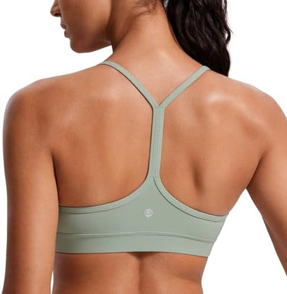 CRZ YOGA Butterluxe Womens Y Back Sports Bra - Padded Racerback Low Impact Spaghetti Thin Strap Workout Yoga Top