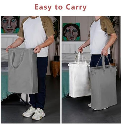 efluky Slim Laundry Basket, Narrow Laundry Hamper with Handles, Collapsible Dirty Clothes Hamper, Tall Laundry Bin for Laundry Room, Dorm and Bedroom, 12.7 Gallons(48L) Grey