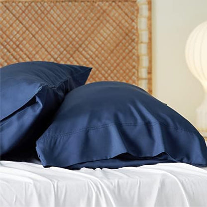 Bedsure Cooling Pillow Cases Queen Size Set of 2, Rayon Derived from Bamboo Cooling Pillowcases for Hot Sleepers, Cool Pillow Covers with Envelope Closure for Women Men, Navy Blue, 20x30 Inches