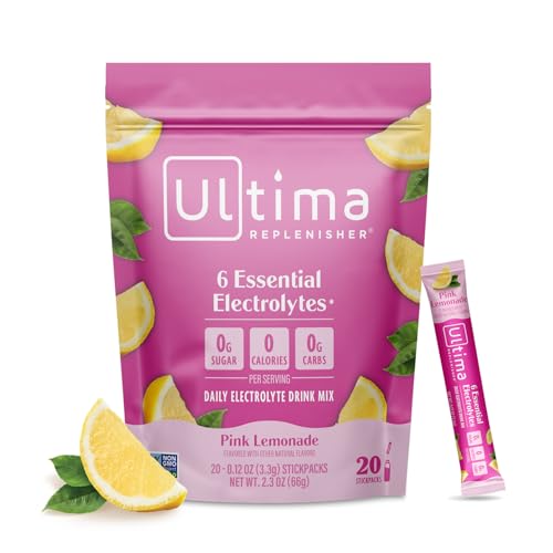 Ultima Replenisher Daily Electrolyte Powder Drink Mix – Sugar Free – Pink Lemonade, 20 Stickpacks – Hydration Packets with 6 Electrolytes and Trace Minerals – Keto Friendly, Vegan, Non-GMO