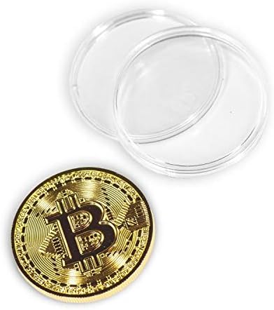 10 Pcs Bitcoin Coin Souvenir with Coin Case, Physical Bitcoin Collection, Gold Plated Bitcoin for Commemoration, Crypto Currency Coin BTC for Gift, Gold Bitcoin Tokens