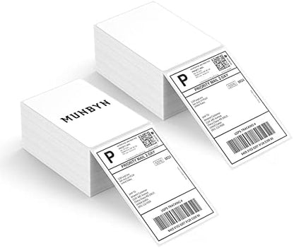 MUNBYN 4x6 Inch Direct Thermal Labels, 1000 Labels/2 Stacks(500 Pcs per Stack), Fanfold Shipping Label Paper for Thermal Printers, Permanent Adhesive Mailing Postage Labels for Shipping Packages