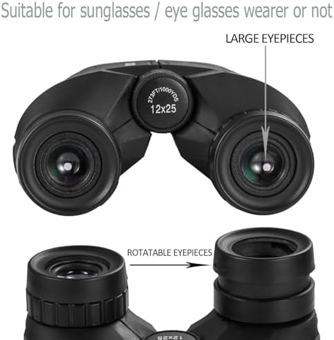 Occer 12x25 Compact Binoculars for Adults and Kids, Large Eyepiece Waterproof Binocular with Low Light Vision,High Powered Easy Focus Binoculars for Bird Watching,Outdoor Hunting,Travel,Sightseeing