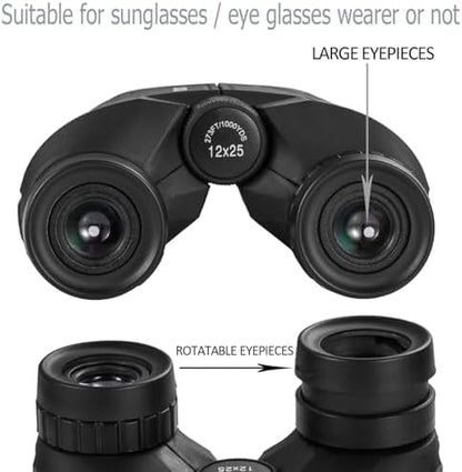 Occer 12x25 Compact Binoculars for Adults and Kids, Large Eyepiece Waterproof Binocular with Low Light Vision,High Powered Easy Focus Binoculars for Bird Watching,Outdoor Hunting,Travel,Sightseeing